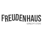 In schwarzem, fettem Text steht „FREUDENHAUS“ mit dem kleineren Text „CONCEPT-STORE“ darunter auf weißem Hintergrund.